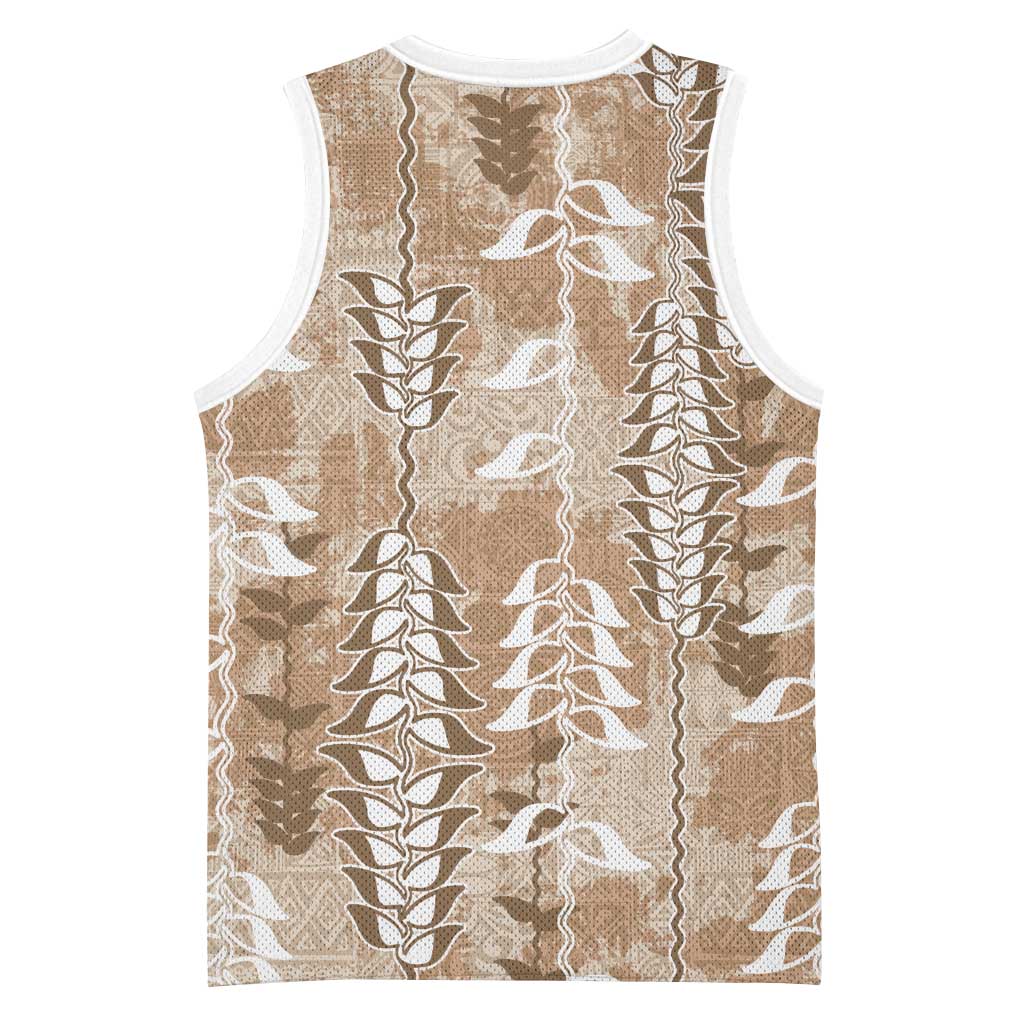 Beige Hawaii Tapa Pattern Basketball Jersey With Heliconia Vintage Style