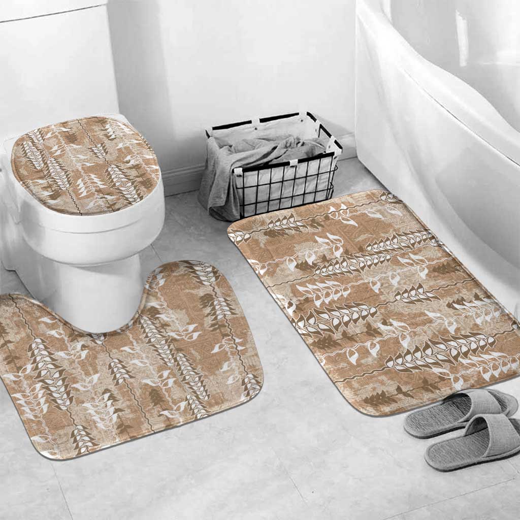 Beige Hawaii Tapa Pattern Bathroom Set With Heliconia Vintage Style