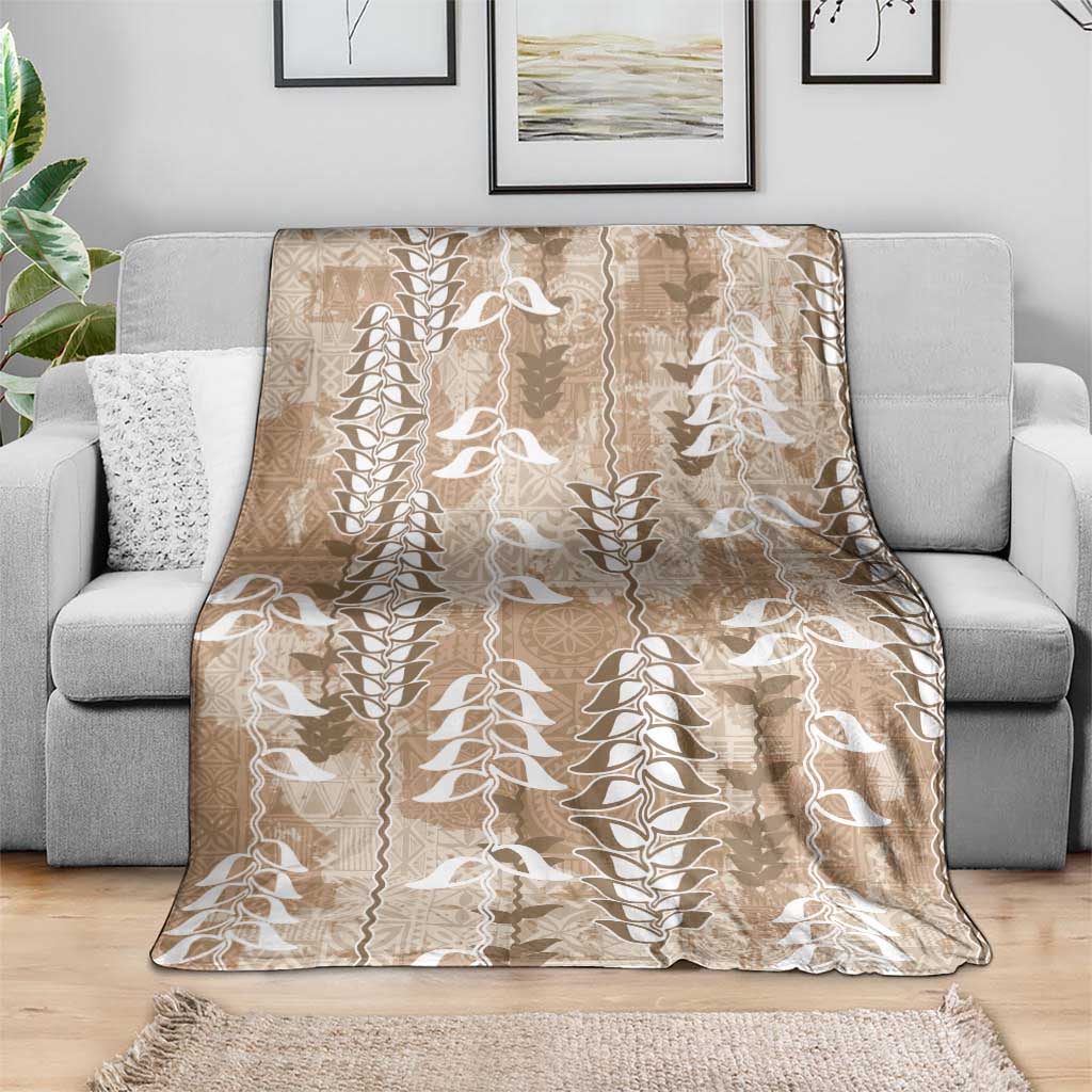 Beige Hawaii Tapa Pattern Blanket With Heliconia Vintage Style