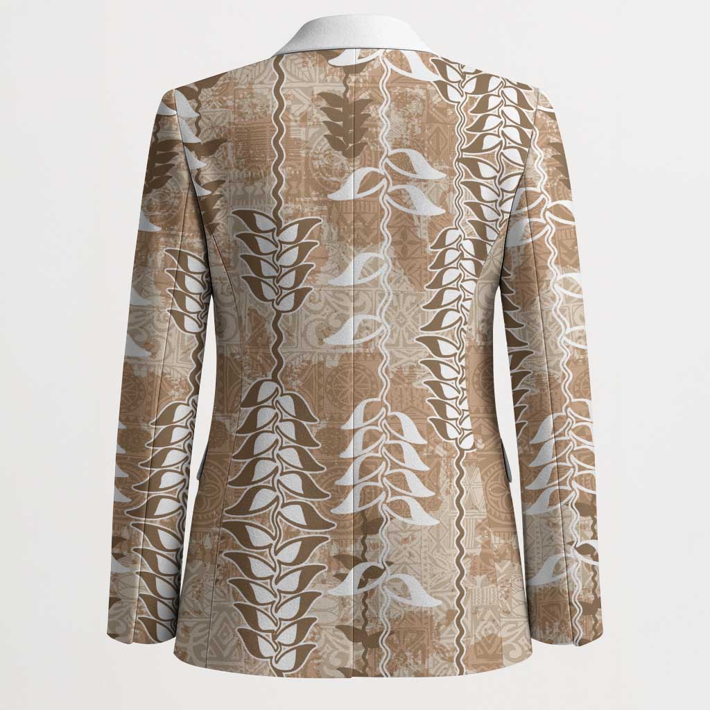 Beige Hawaii Tapa Pattern Blazer With Heliconia Vintage Style
