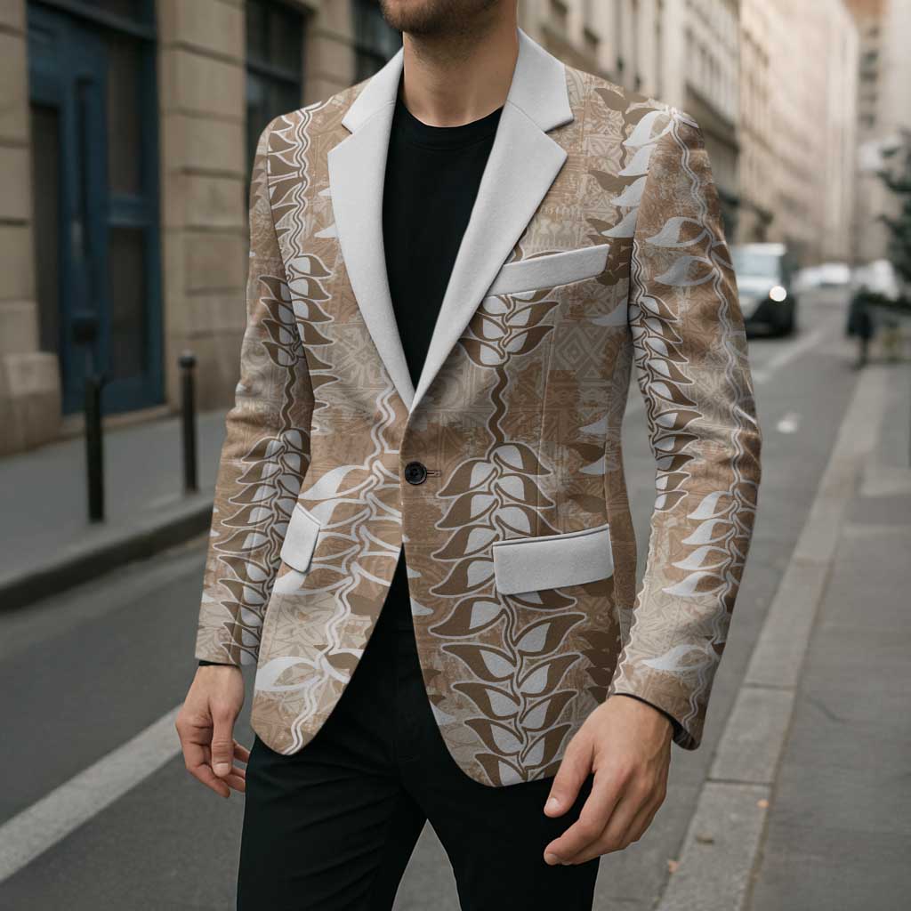 Beige Hawaii Tapa Pattern Blazer With Heliconia Vintage Style