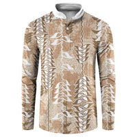 Beige Hawaii Tapa Pattern Button Sweatshirt With Heliconia Vintage Style