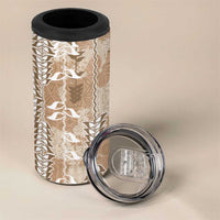 Beige Hawaii Tapa Pattern 4 in 1 Can Cooler Tumbler With Heliconia Vintage Style