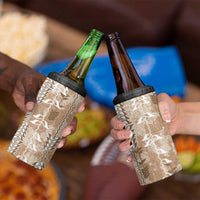 Beige Hawaii Tapa Pattern 4 in 1 Can Cooler Tumbler With Heliconia Vintage Style