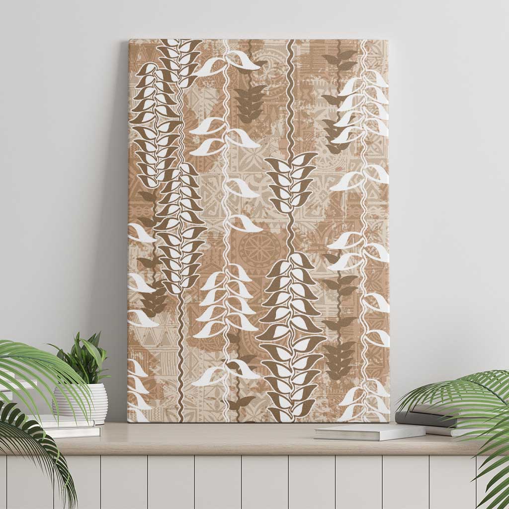 Beige Hawaii Tapa Pattern Canvas Wall Art With Heliconia Vintage Style