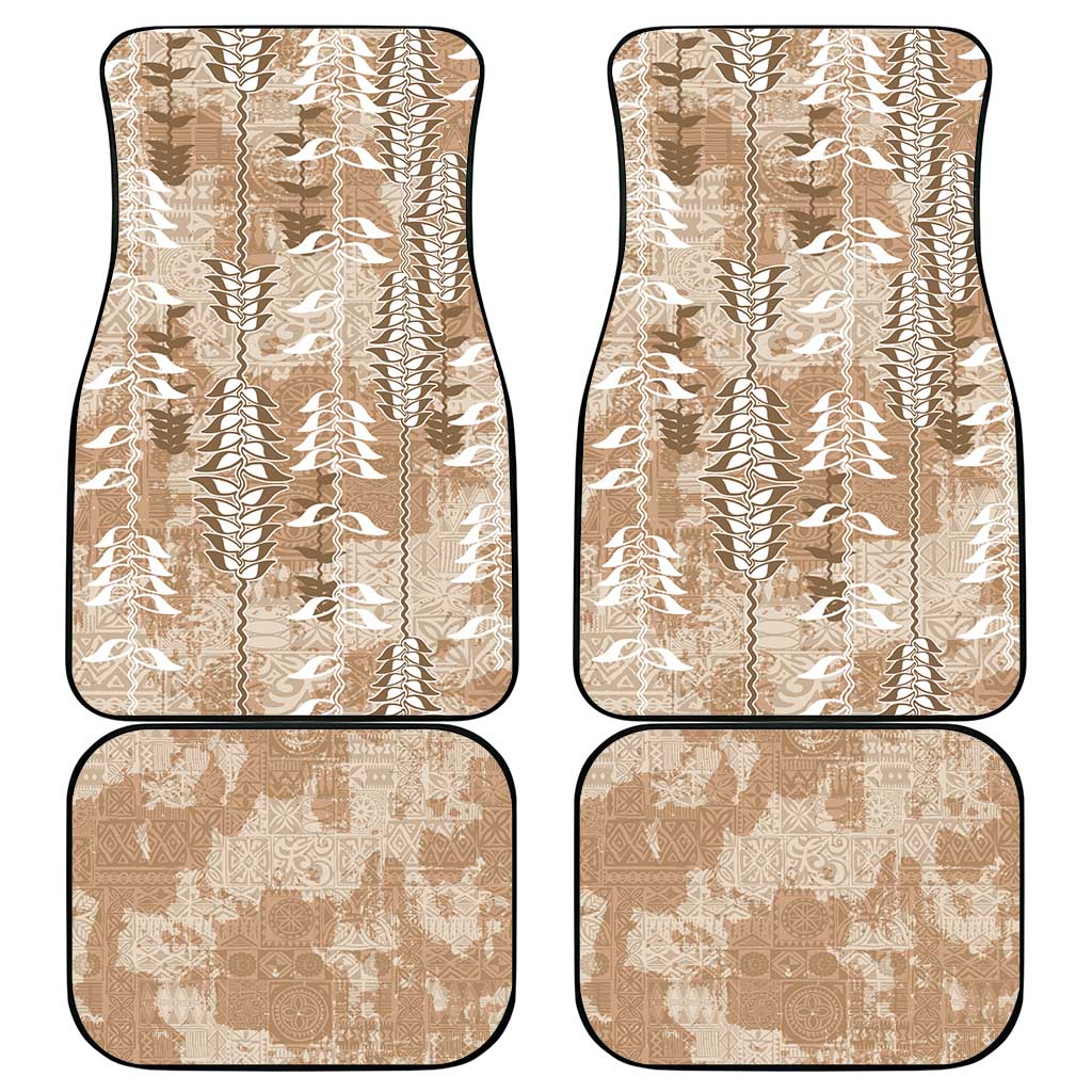 Beige Hawaii Tapa Pattern Car Mats With Heliconia Vintage Style
