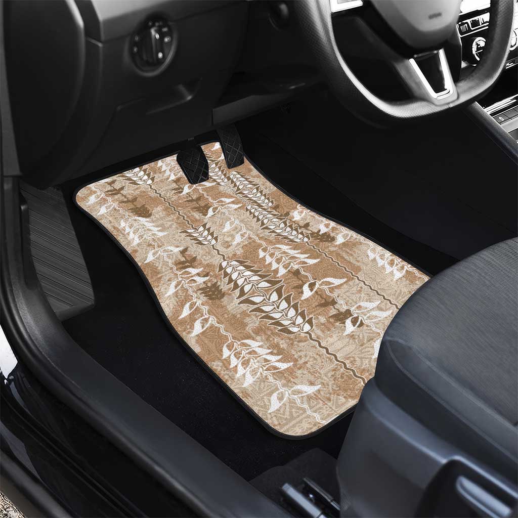 Beige Hawaii Tapa Pattern Car Mats With Heliconia Vintage Style