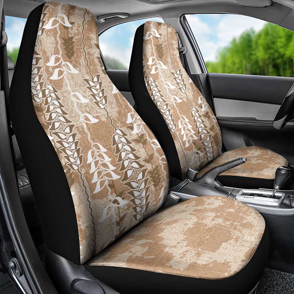Beige Hawaii Tapa Pattern Car Seat Cover With Heliconia Vintage Style