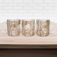 Beige Hawaii Tapa Pattern Ceramic Mug With Heliconia Vintage Style