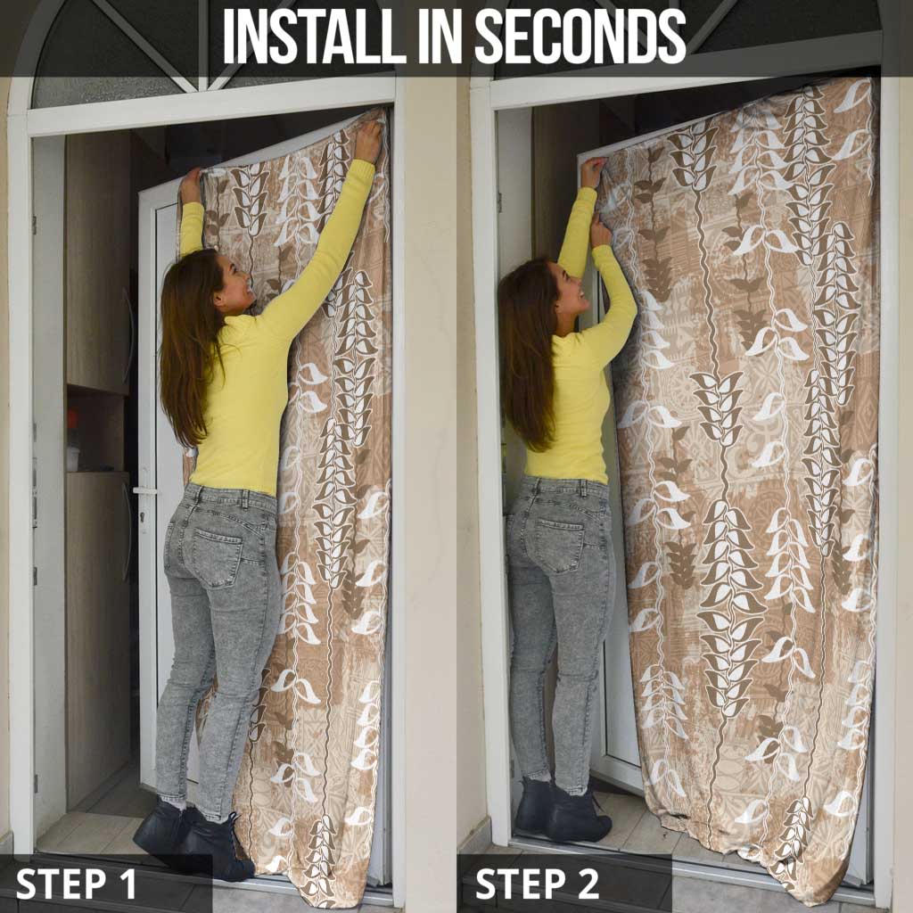 Beige Hawaii Tapa Pattern Door Cover With Heliconia Vintage Style