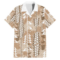 Beige Hawaii Tapa Pattern Family Matching Mermaid Dress and Hawaiian Shirt With Heliconia Vintage Style LT05 Dad's Shirt - Short Sleeve Beige - Polynesian Pride
