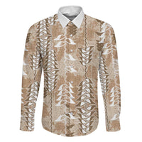 Beige Hawaii Tapa Pattern Family Matching Mermaid Dress and Hawaiian Shirt With Heliconia Vintage Style LT05 Dad's Shirt - Long Sleeve Beige - Polynesian Pride