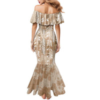 Beige Hawaii Tapa Pattern Family Matching Mermaid Dress and Hawaiian Shirt With Heliconia Vintage Style LT05 - Polynesian Pride
