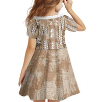 Beige Hawaii Tapa Pattern Family Matching Off Shoulder Maxi Dress and Hawaiian Shirt With Heliconia Vintage Style