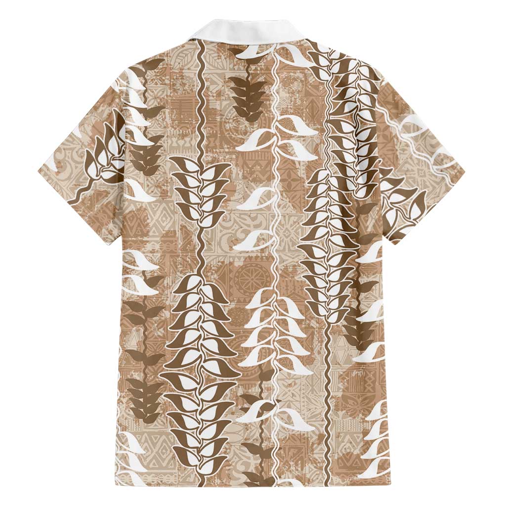 Beige Hawaii Tapa Pattern Family Matching Summer Maxi Dress and Hawaiian Shirt With Heliconia Vintage Style