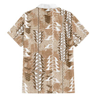 Beige Hawaii Tapa Pattern Family Matching Summer Maxi Dress and Hawaiian Shirt With Heliconia Vintage Style