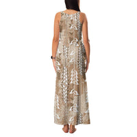 Beige Hawaii Tapa Pattern Family Matching Tank Maxi Dress and Hawaiian Shirt With Heliconia Vintage Style LT05 - Polynesian Pride