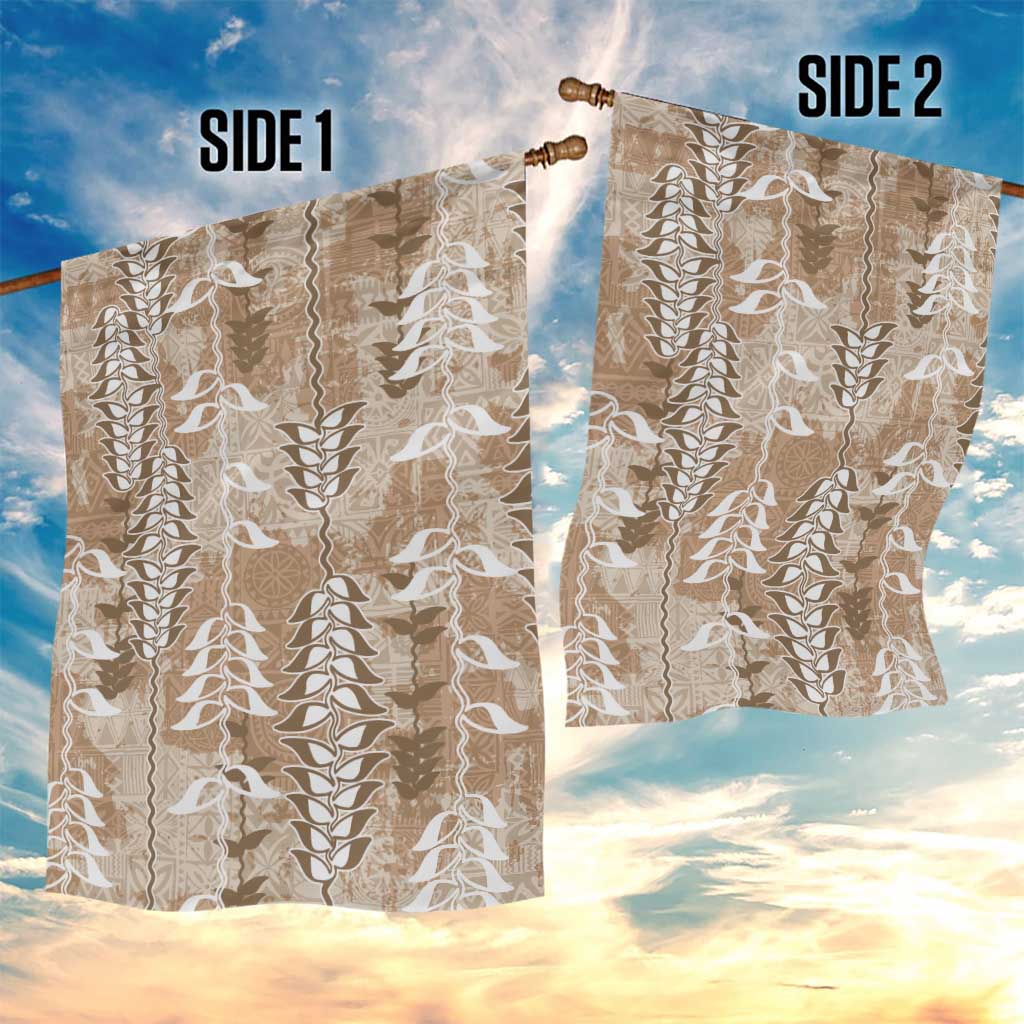 Beige Hawaii Tapa Pattern Garden Flag With Heliconia Vintage Style