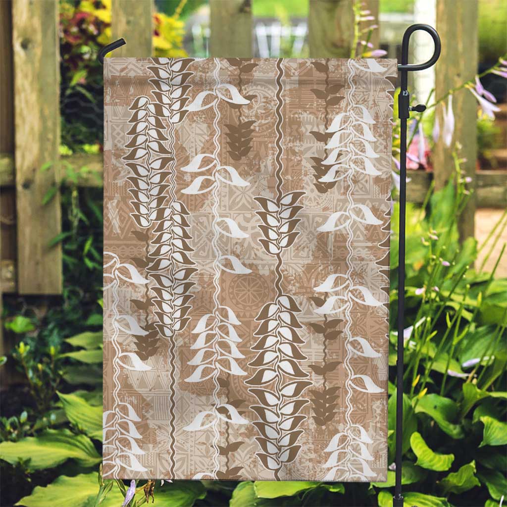 Beige Hawaii Tapa Pattern Garden Flag With Heliconia Vintage Style