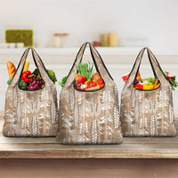 Beige Hawaii Tapa Pattern Grocery Bag With Heliconia Vintage Style