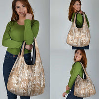 Beige Hawaii Tapa Pattern Grocery Bag With Heliconia Vintage Style