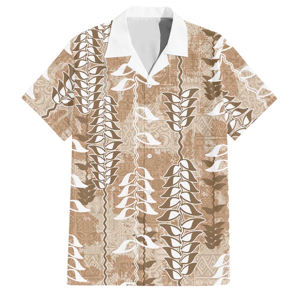 Beige Hawaii Tapa Pattern Hawaiian Shirt With Heliconia Vintage Style