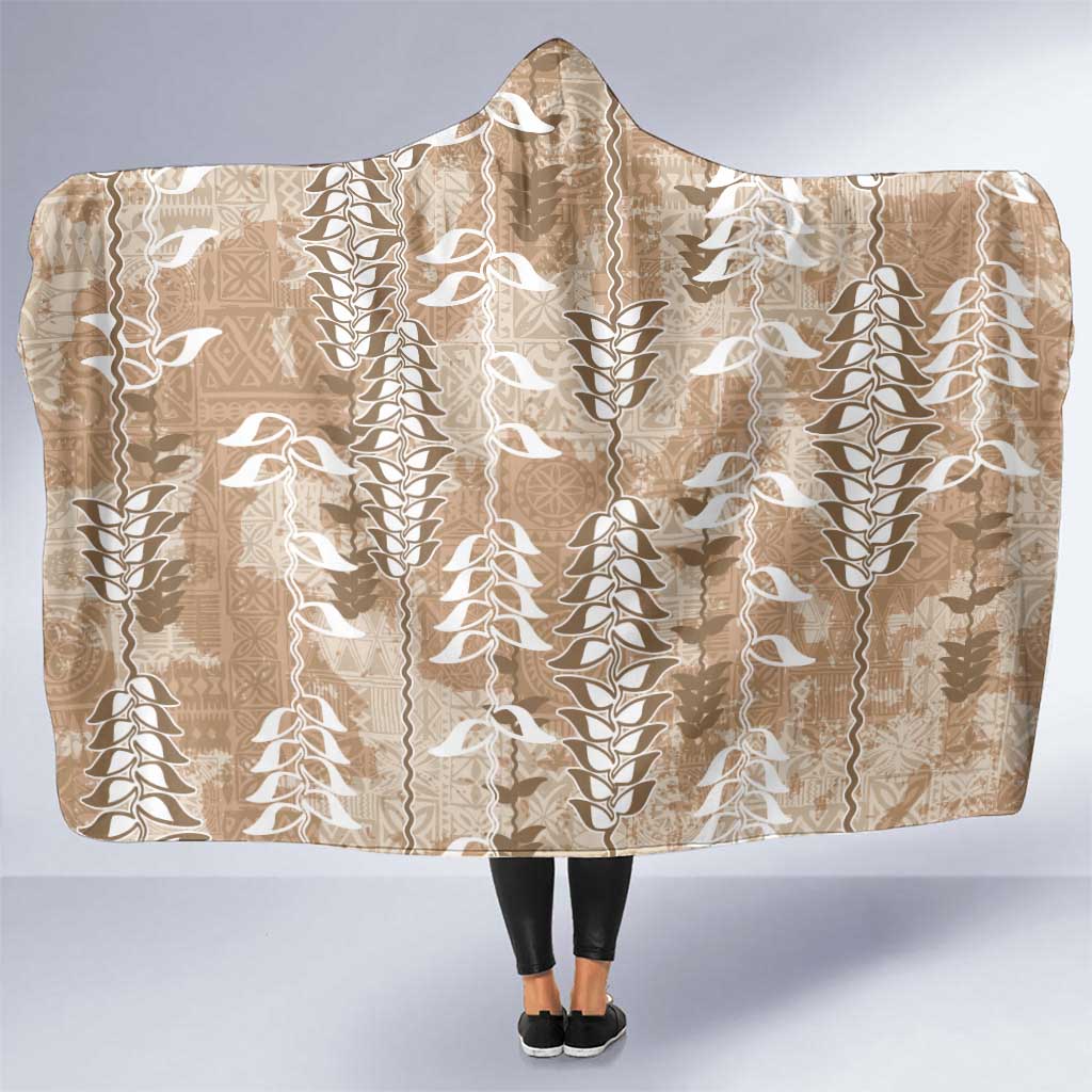 Beige Hawaii Tapa Pattern Hooded Blanket With Heliconia Vintage Style