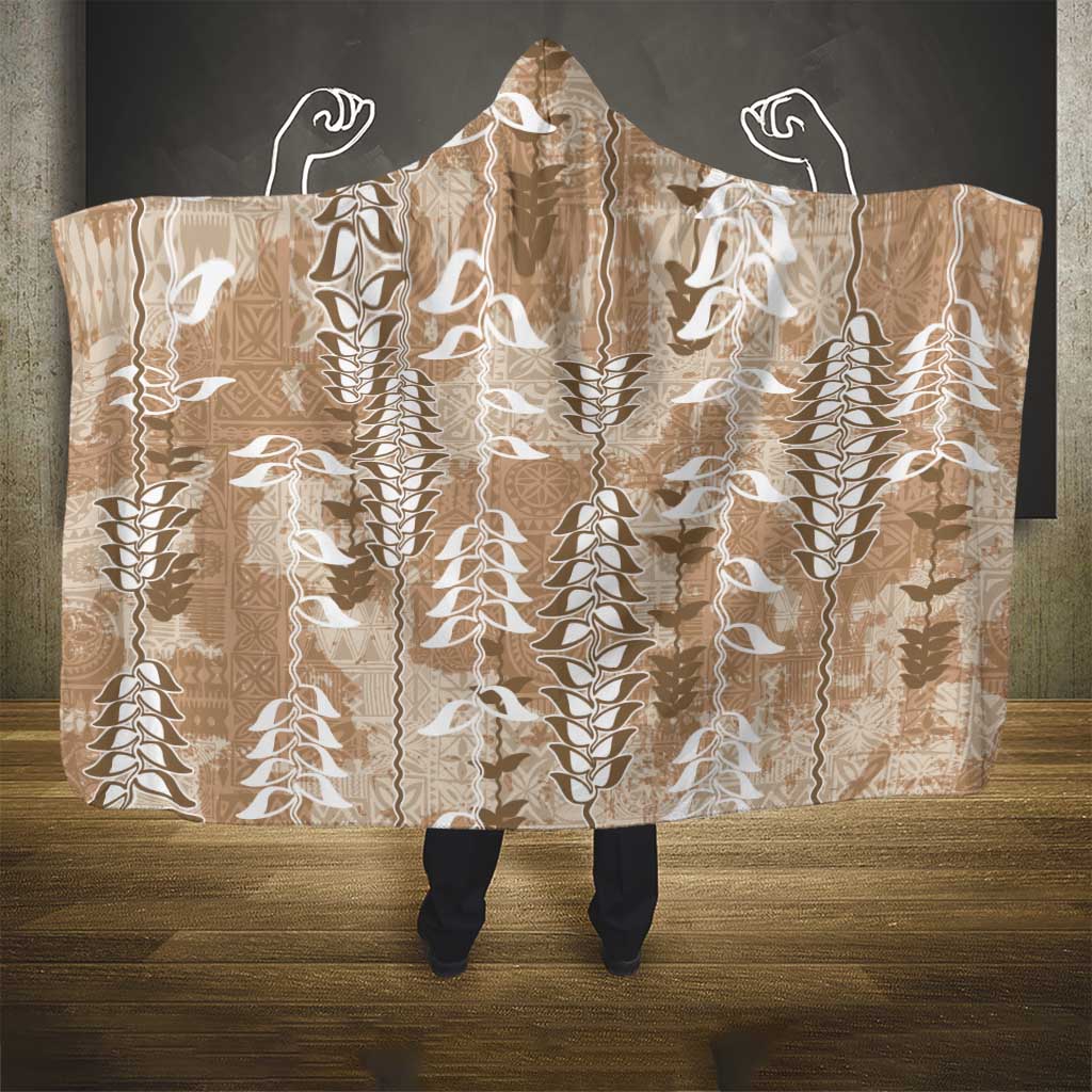 Beige Hawaii Tapa Pattern Hooded Blanket With Heliconia Vintage Style