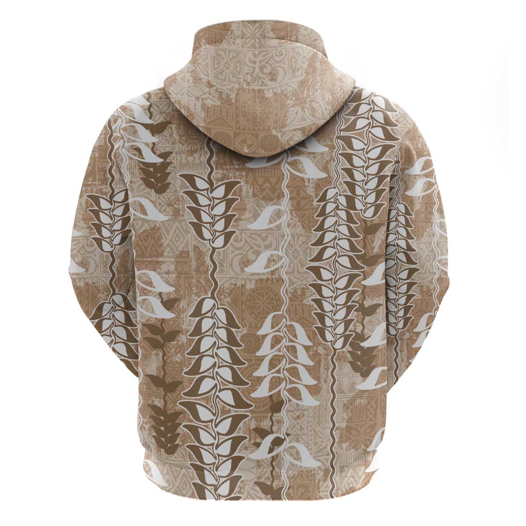 Beige Hawaii Tapa Pattern Hoodie With Heliconia Vintage Style