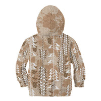 Beige Hawaii Tapa Pattern Kid Hoodie With Heliconia Vintage Style