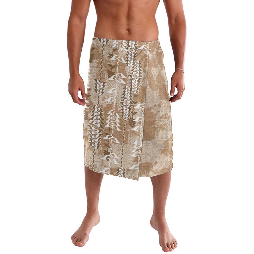 Beige Hawaii Tapa Pattern Lavalava With Heliconia Vintage Style