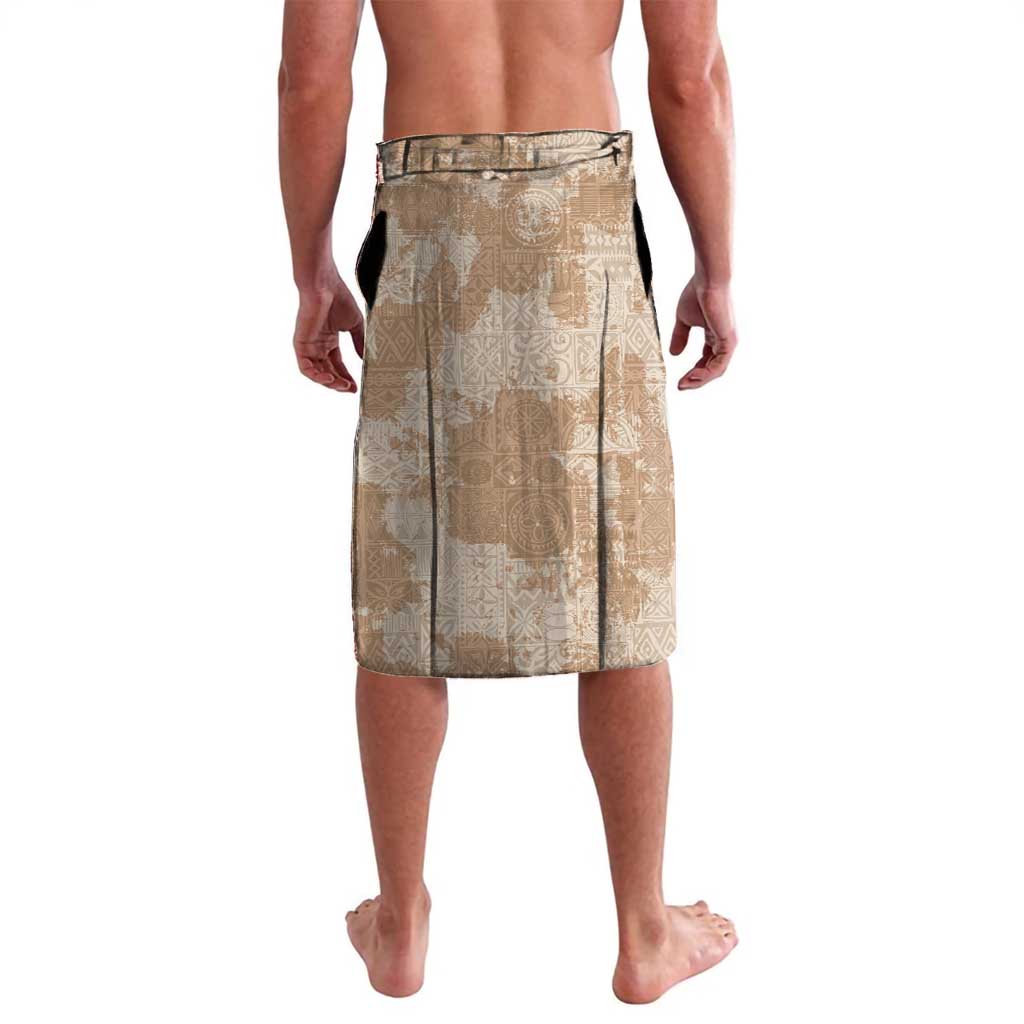 Beige Hawaii Tapa Pattern Lavalava With Heliconia Vintage Style