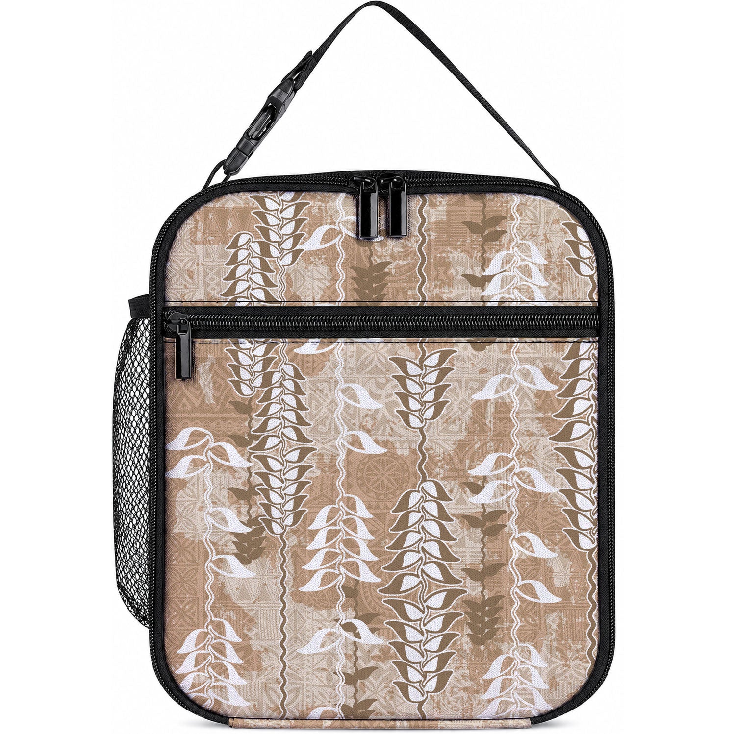 Beige Hawaii Tapa Pattern Lunch Bag With Heliconia Vintage Style LT05 10.2 × 8.3 × 4.3 inch Beige - Polynesian Pride