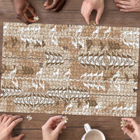 Beige Hawaii Tapa Pattern Puzzle With Heliconia Vintage Style