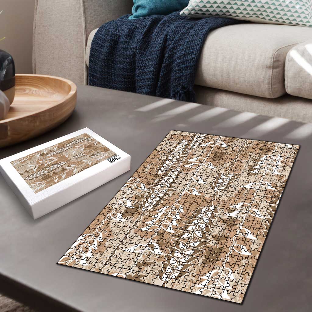 Beige Hawaii Tapa Pattern Puzzle With Heliconia Vintage Style