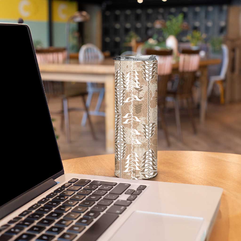 Beige Hawaii Tapa Pattern Skinny Tumbler With Heliconia Vintage Style