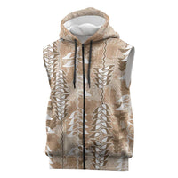 Beige Hawaii Tapa Pattern Sleeveless Zip Hoodie With Heliconia Vintage Style