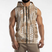 Beige Hawaii Tapa Pattern Sleeveless Zip Hoodie With Heliconia Vintage Style