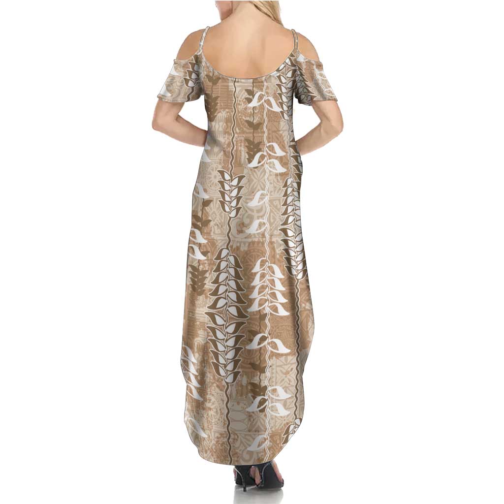 Beige Hawaii Tapa Pattern Summer Maxi Dress With Heliconia Vintage Style