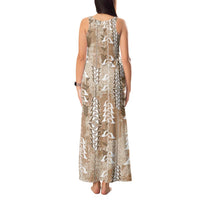 Beige Hawaii Tapa Pattern Tank Maxi Dress With Heliconia Vintage Style