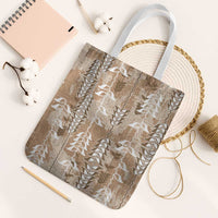Beige Hawaii Tapa Pattern Tote Bag With Heliconia Vintage Style