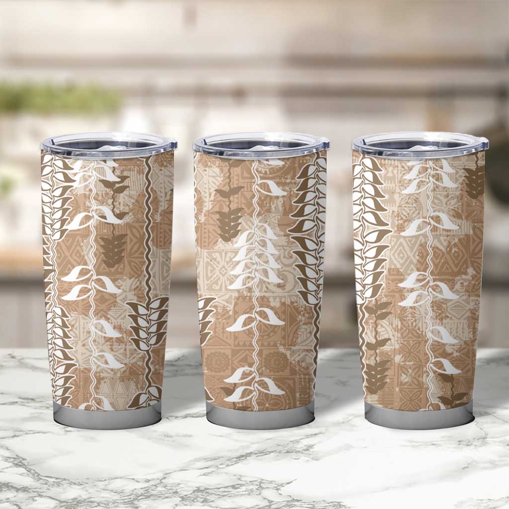 Beige Hawaii Tapa Pattern Tumbler Cup With Heliconia Vintage Style