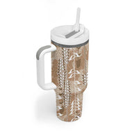 Beige Hawaii Tapa Pattern Tumbler With Handle With Heliconia Vintage Style