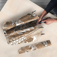 Beige Hawaii Tapa Pattern Umbrella With Heliconia Vintage Style