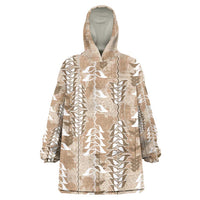 Beige Hawaii Tapa Pattern Wearable Blanket Hoodie With Heliconia Vintage Style