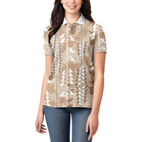 Beige Hawaii Tapa Pattern Women Polo Shirt With Heliconia Vintage Style