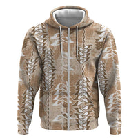Beige Hawaii Tapa Pattern Zip Hoodie With Heliconia Vintage Style