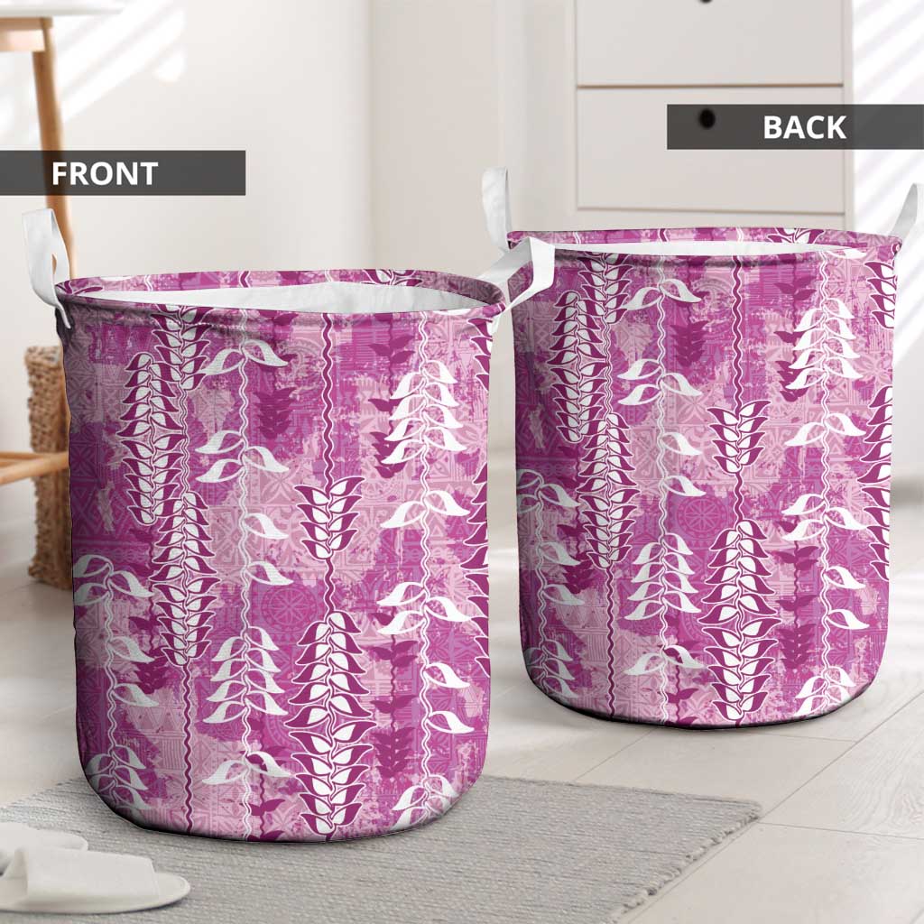Magenta Hawaii Tapa Pattern Laundry Basket With Heliconia Vintage Style