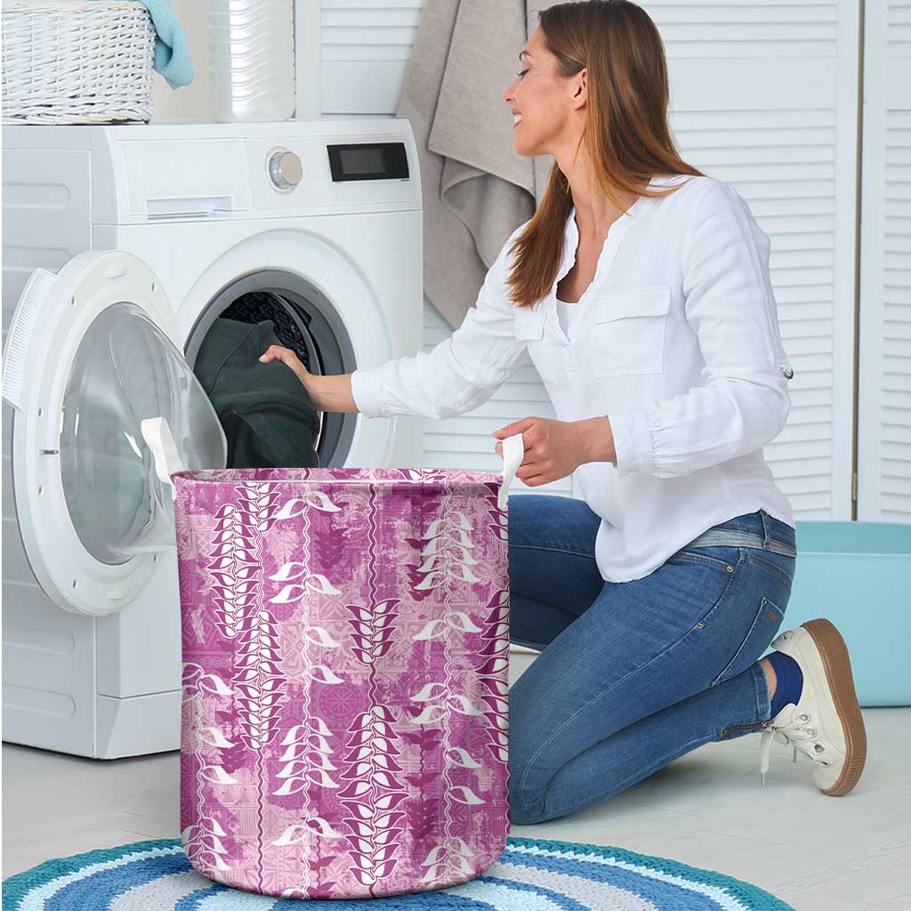Magenta Hawaii Tapa Pattern Laundry Basket With Heliconia Vintage Style