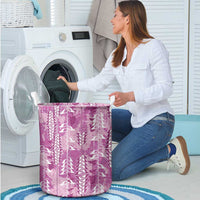Magenta Hawaii Tapa Pattern Laundry Basket With Heliconia Vintage Style